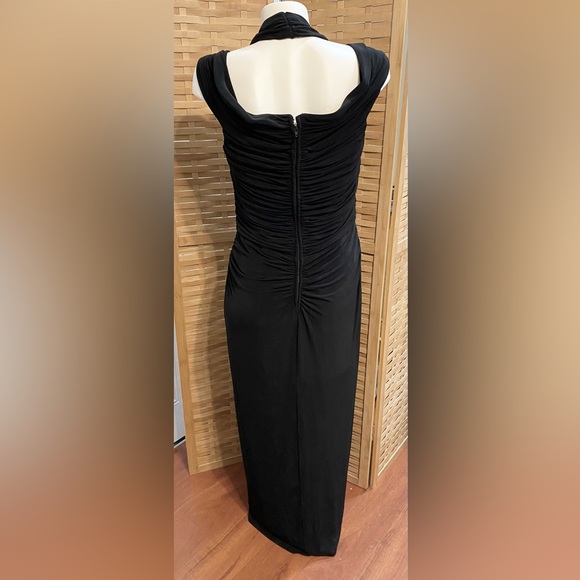 Tadashi Draped Rushed Hourglass Slinky Deep V Gown Formal Midi Dress XL - Picture 12 of 12